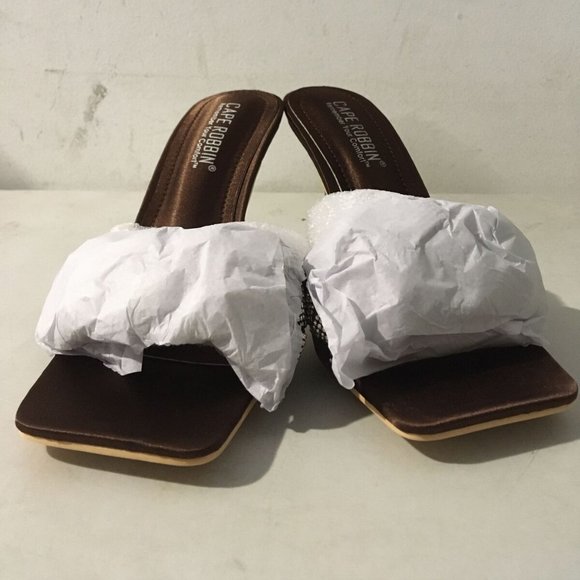 NWT CAPE ROBBIN REWIND‎ SATIN BROWN RHINESTONE HEELS 5.5 - Picture 8 of 13